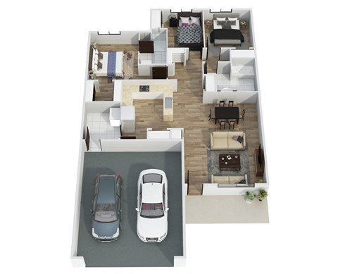 Floor plan for 3 beds, 2 baths, 1356 sqft